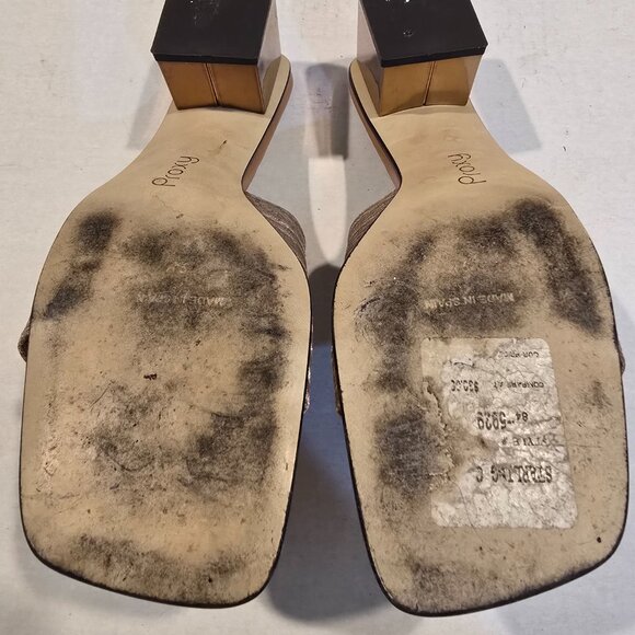 Gold Lame Slide Sandals Proxy Size 9 Made in Spain 2" heel - Picture 9 of 12